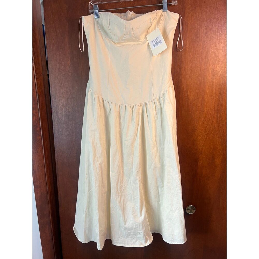 PepperMayo Ivory Cotton Sleeveless Rosebud Bustier Midi Dress Cottagecore 6 NWT